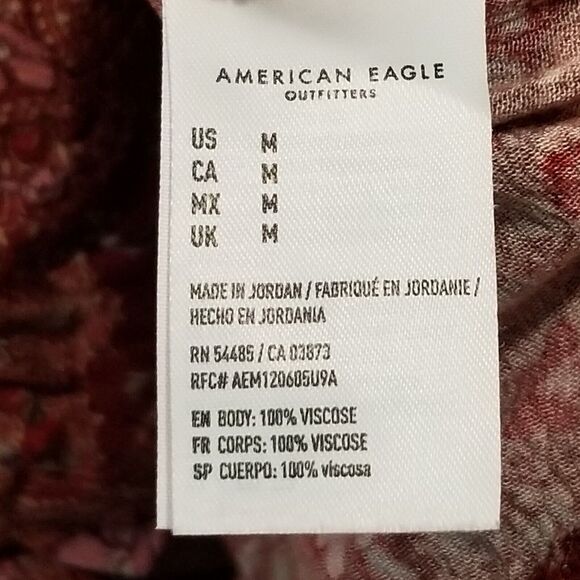 American Eagle Womens Medium Boho Peasant Top Red Paisley Balloon Sleeve Viscose - Picture 7 of 11